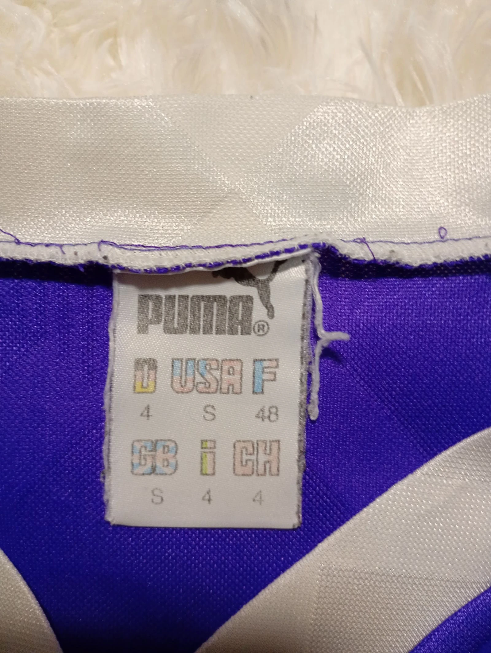 Camisa de futebol vintage anos 90 da Puma roxa branca gola V tamanho P – photo 3